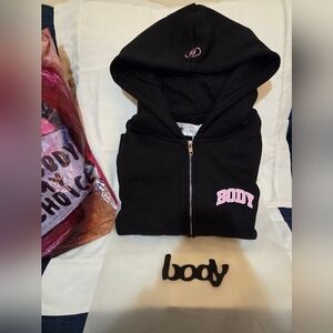 Body By Raven Tracy NEW Black W PINK logo Hoodie Sweatshirt